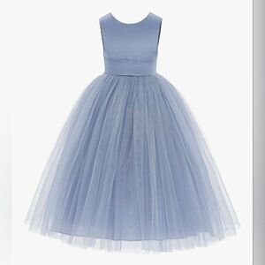 Satin V-Back Dusty Blue Flower Girl Dress Size 6